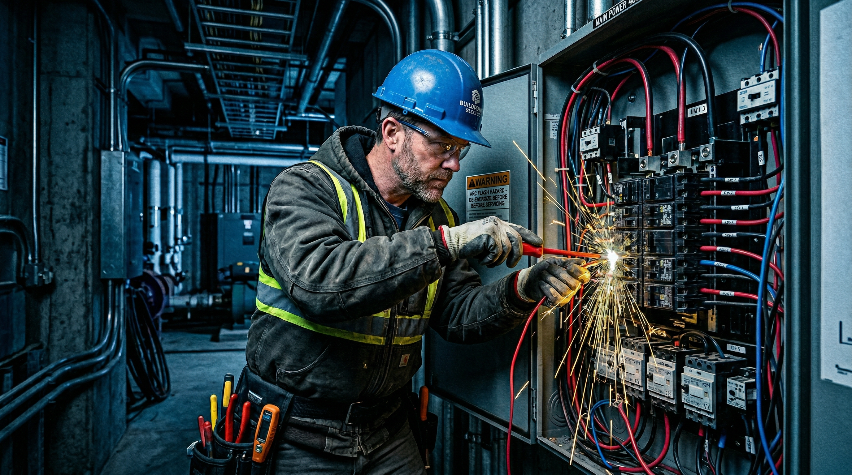 Professional electrician working on an electrical panel